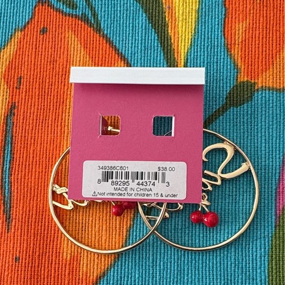 Betsey Johnson Gold Hoops with Red Cherry Accents - Picture 3 of 6